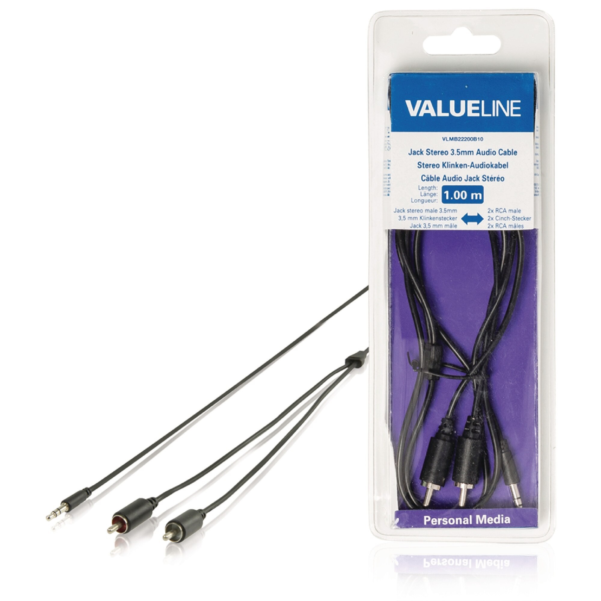 Cablu audio Valueline, jack stereo 3.5 mm tata 2 x RCA tata, 1 m, negru - imagine 3